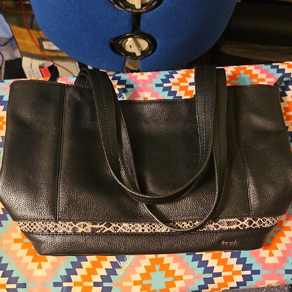 The Sak Black leather tote with snake print detail